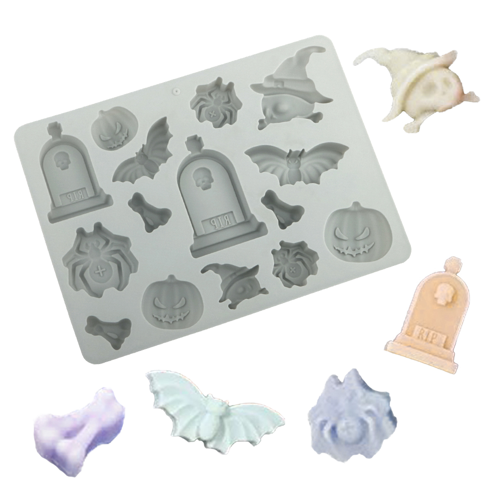 Silicone Mold Tray - Halloween Element Tombstone Spider Pompoen Vleermuis